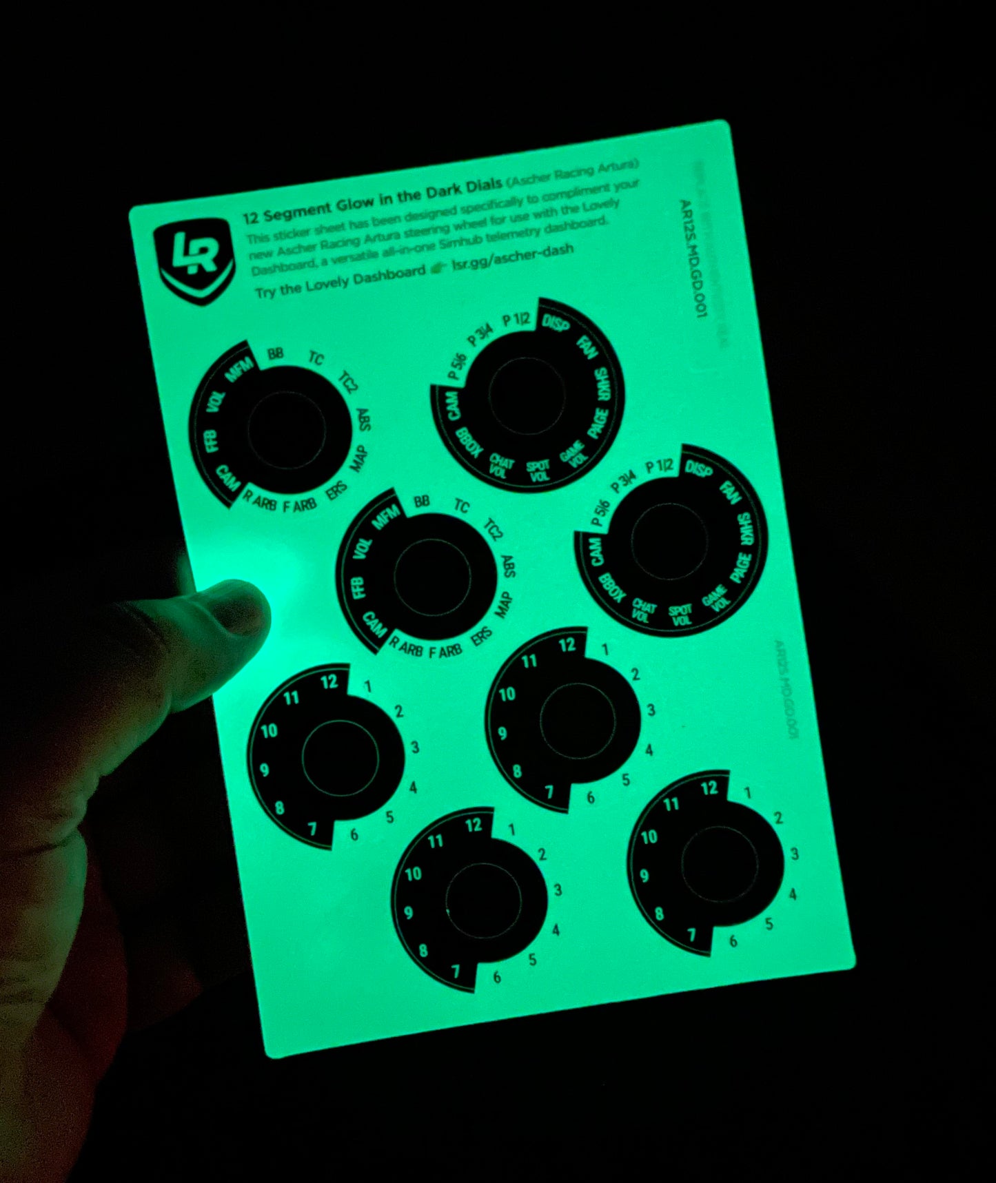 12 Segment Glow in the Dark Custom Dials Only (Ascher Racing Artura)