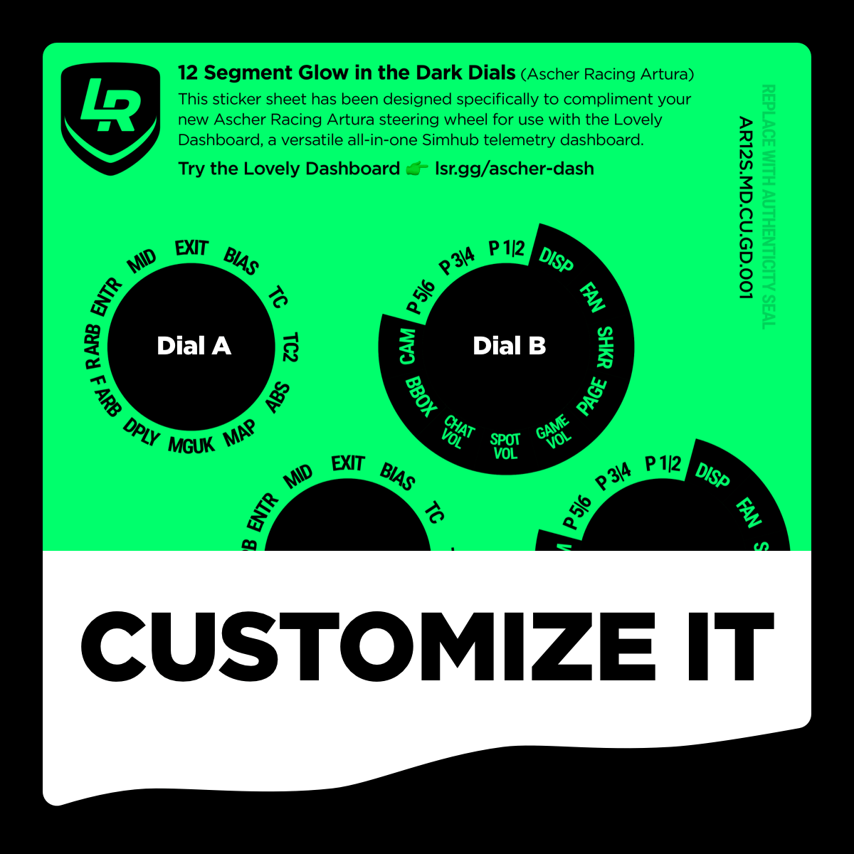 12 Segment Glow in the Dark Custom Dials Only (Ascher Racing Artura)