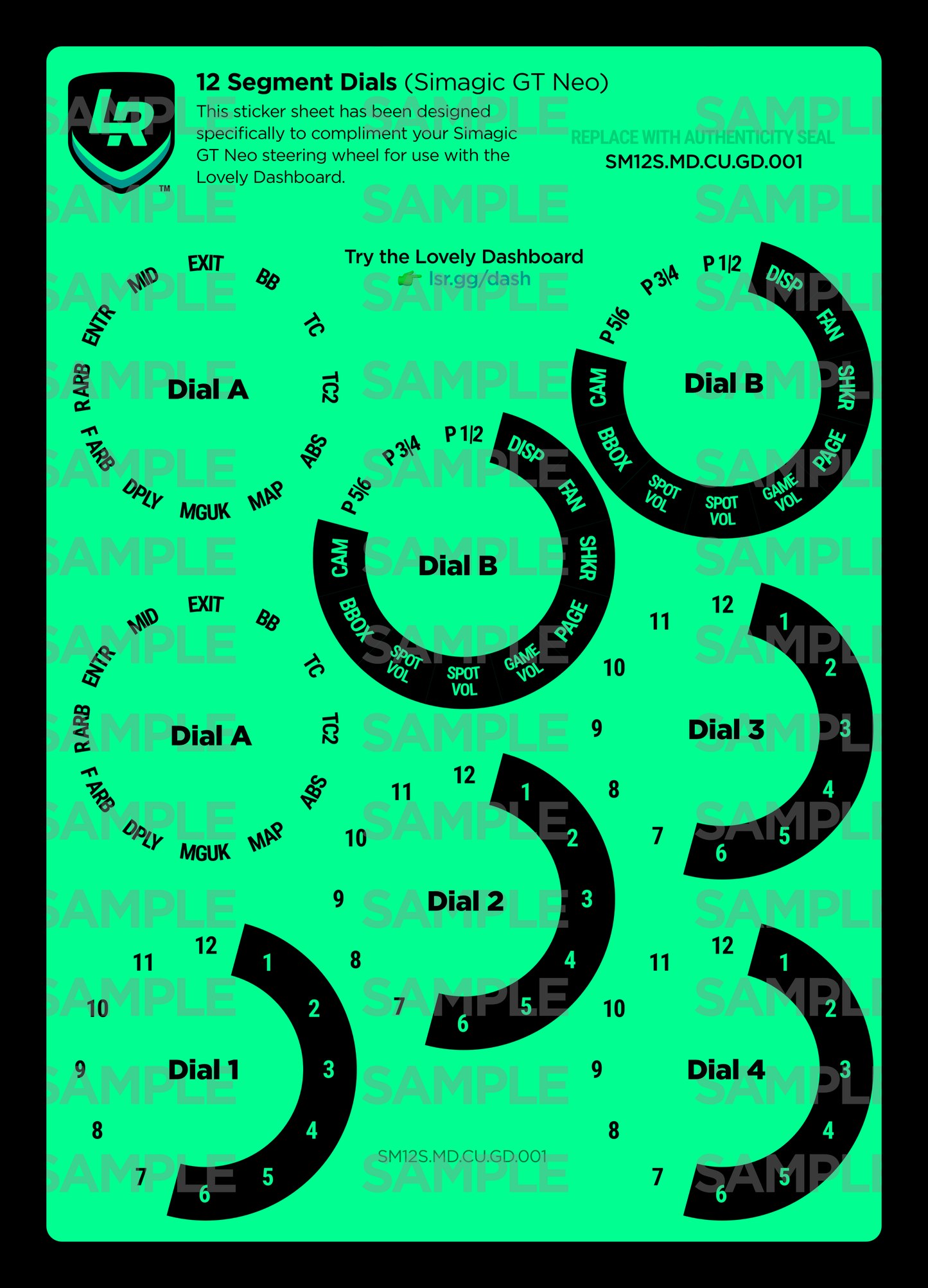 12 Segment Glow in the Dark Custom Dials (Simagic GT Neo)