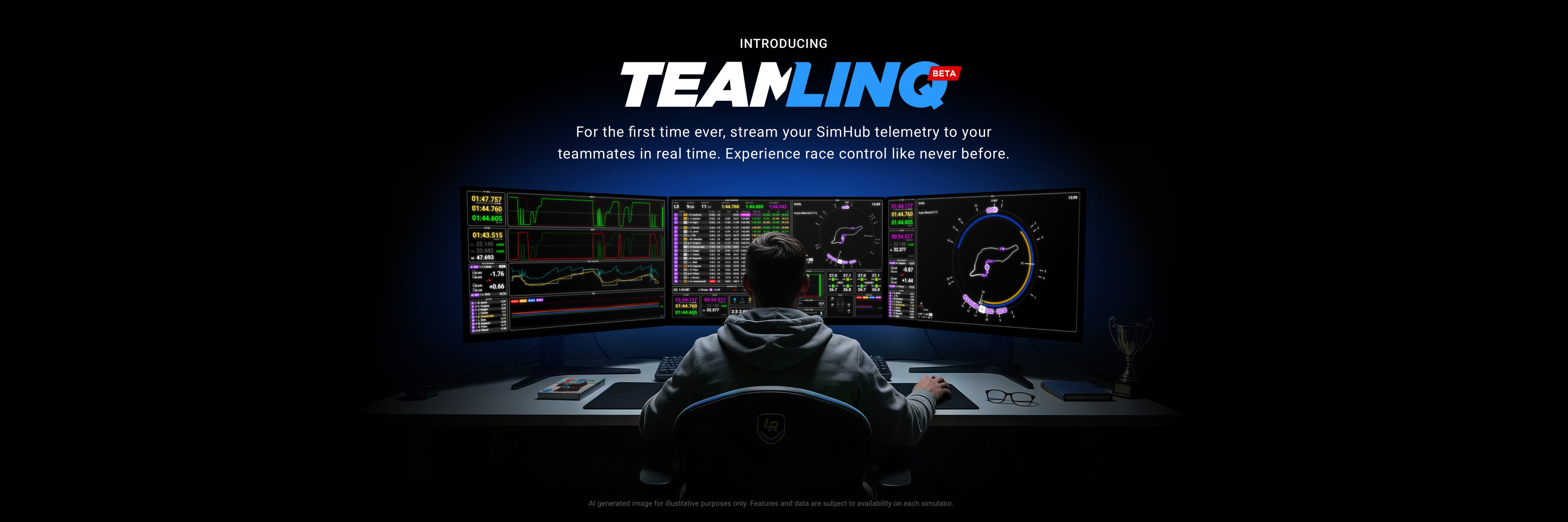 Person sitting at a control panel with multiple screens, featuring TeamLINQ in action.